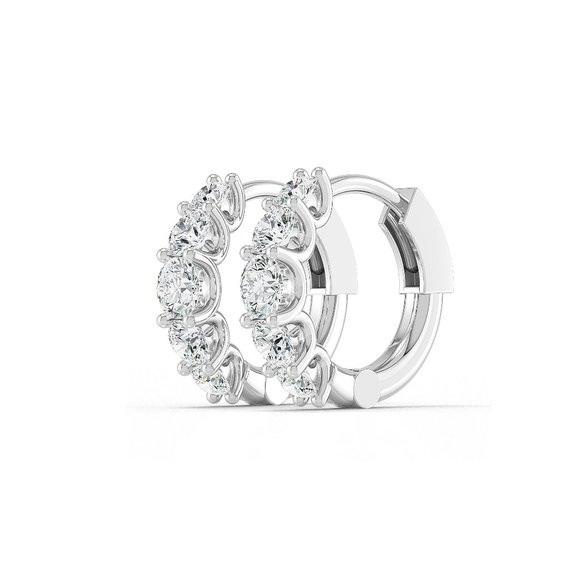 1.05 CTW 14K White Gold Lab Grown Diamond Hoops Earrings For Women - Picture 2 of 3